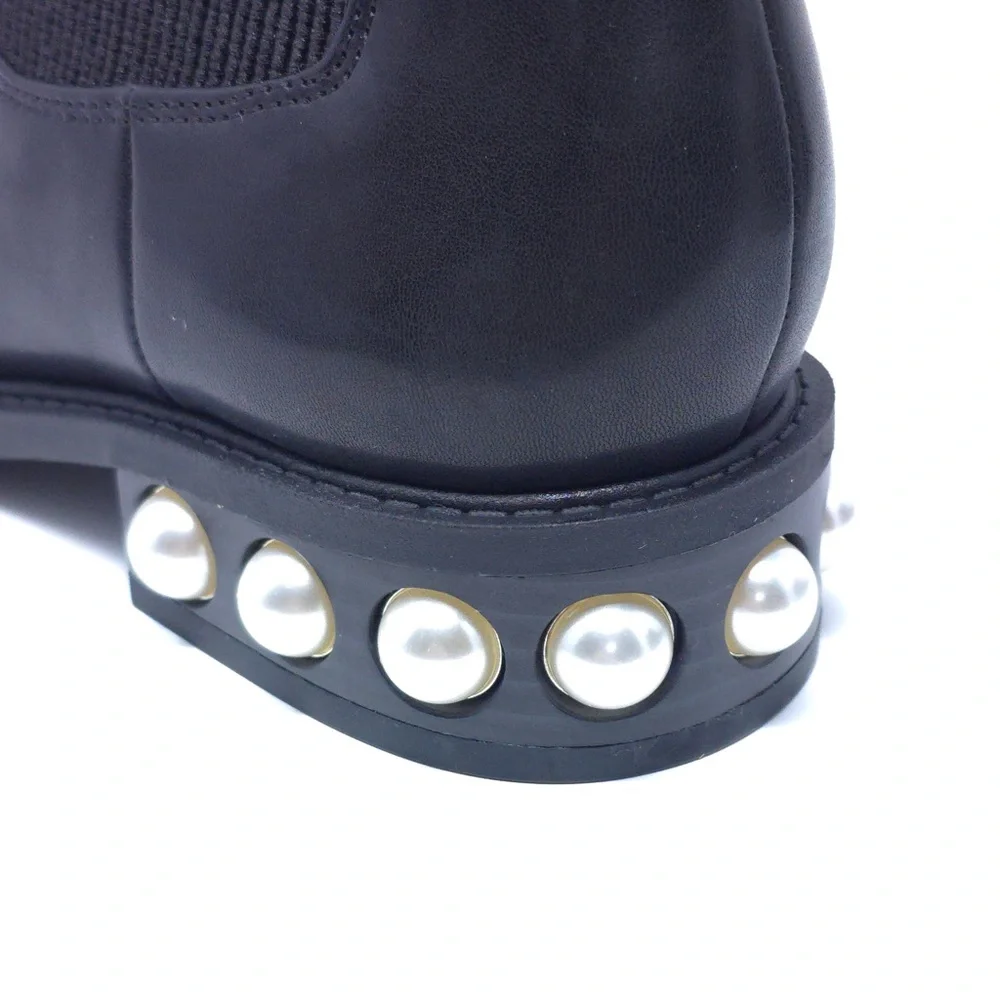 On 34th Jeovana Chelsea Ankle Boots Black Pearl Heel 5.5M - Picture 10 of 11